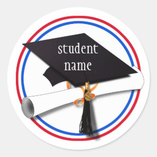 Afstudeerder Pet - Rood & Blauw School Kleuren Ronde Sticker