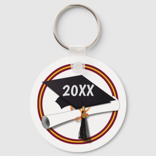 Afstudeerder Pet School Kleuren Goud en Rood Sleutelhanger (Voorkant)
