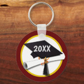 Afstudeerder Pet School Kleuren Goud en Rood Sleutelhanger (Voorkant)