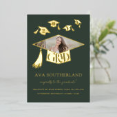 Afstudeerder Pet Tassel Foto Afstuderen Folie Aank Folie Uitnodiging (Staand Voorkant)