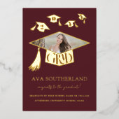 Afstudeerder Pet Tassel Foto Afstuderen Folie Aank Folie Uitnodiging (Voorkant)