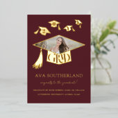 Afstudeerder Pet Tassel Foto Afstuderen Folie Aank Folie Uitnodiging (Staand Voorkant)