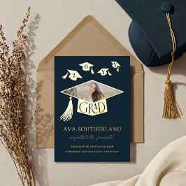 Afstudeerder Pet Tassel Foto Afstuderen Folie Aank Folie Uitnodiging