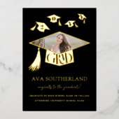 Afstudeerder Pet Tassel Foto Afstuderen Folie Aank Folie Uitnodiging (Voorkant)