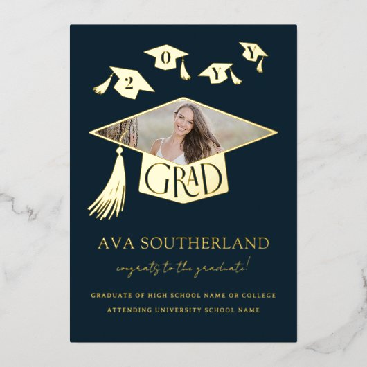 Afstudeerder Pet Tassel Foto Afstuderen Folie Aank Folie Uitnodiging (Voorkant)