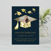 Afstudeerder Pet Tassel Foto Afstuderen Folie Aank Folie Uitnodiging (Staand Voorkant)