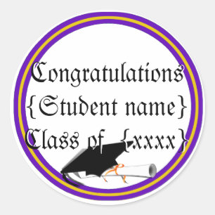 Afstudeerder Pet Tilt & Diploma met kleuren Paars Ronde Sticker