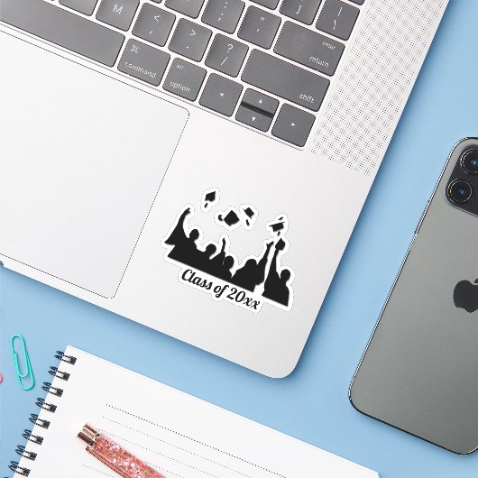 Afstudeerder Pet Toss Afstuderen Sticker (Laptop met iPhone)