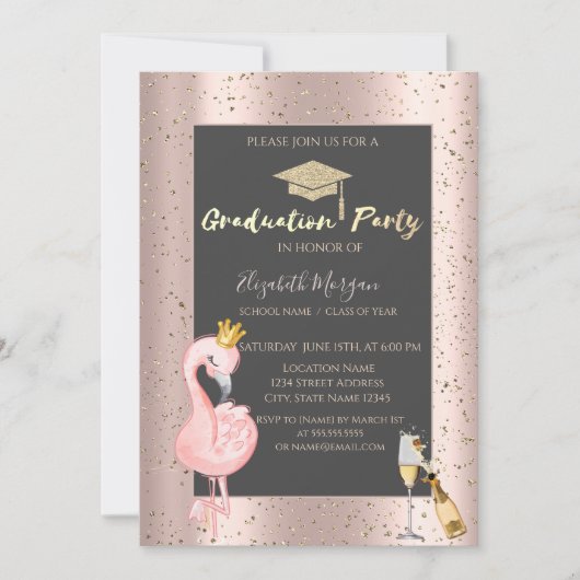 Afstudeerder Pet, wijn, Flamingo Roos Gold Afstude Kaart (Voorkant)