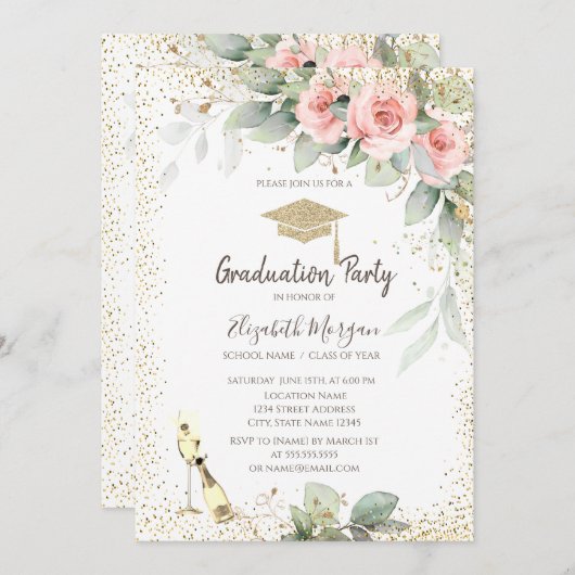 Afstudeerder Pet, Wijnglas, Bloemen Afstuderen Kaart (Voorkant / Achterkant)