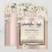 Afstudeerder Pet, Wijnglas, Confetti Rozen Afstude Kaart (Voorkant / Achterkant)