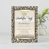 Afstudeerder Pet, Wijnglas Glitter Leopard Print Kaart (Staand voorkant)