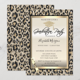 Afstudeerder Pet, Wijnglas Glitter Leopard Print Kaart