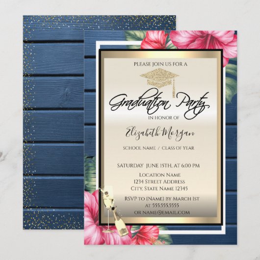 Afstudeerder Pet, Wijnglas, Hibiscus Blue Wood Afs Kaart (Voorkant / Achterkant)