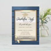 Afstudeerder Pet, wijnglas, marineblauw Afstuderen Kaart (Staand voorkant)