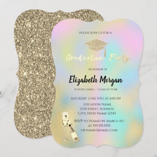 Afstudeerder Pet, Wijnglas Sterren Holografisch Af Kaart (Voorkant / Achterkant)