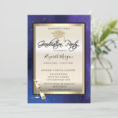 Afstudeerder Pet, wijnglas, sterren Navy Blue Afst Kaart (Staand voorkant)