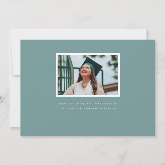 Afstudeerder Retro Foto Groen aangepast Afstuderen Aankondiging (Achterkant)