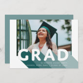 Afstudeerder Retro Foto Groen aangepast Afstuderen Aankondiging (Voorkant / Achterkant)