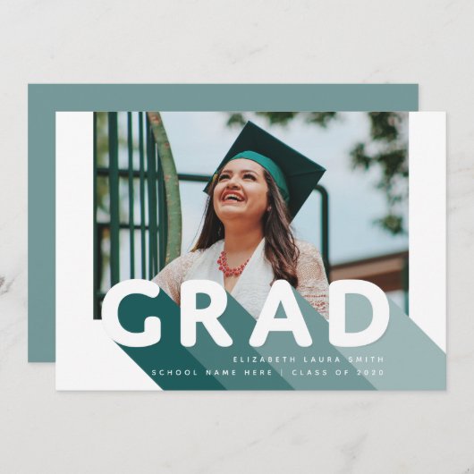 Afstudeerder Retro Foto Groen aangepast Afstuderen Aankondiging (Voorkant / Achterkant)