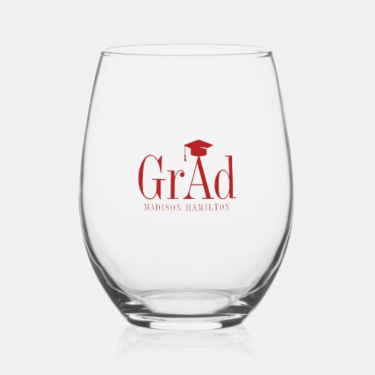 Afstudeerder: Rode Typografie Naam Afstuderen Pet  Wijnglas Zonder Voet (Voorkant)