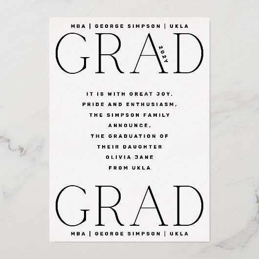 AFSTUDEERDER | Roos Gold Foil Modern Foto aankondi Folie Uitnodiging (Achterkant)