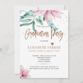 Afstudeerder Roze Bloemen Koper Glitter Afstudeerf Kaart (Voorkant)