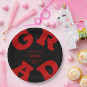 AFSTUDEERDER Scarlet Red op zwart, aangepast Afstu Papieren Bordje (Feest)