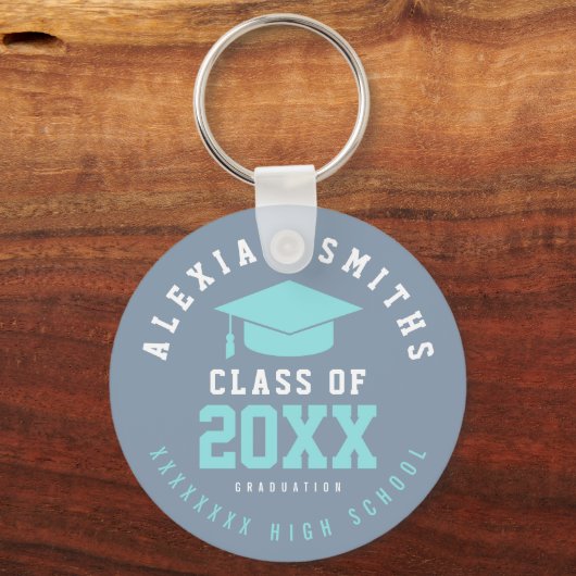 Afstudeerder Stamblauw Sleutelhanger met naam en k (Voorkant)