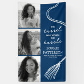 Afstudeerder Tassel 3 foto blauw Afstuderen Spandoek (Verticaal)