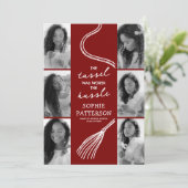 Afstudeerder Tassel Foto Deep Red Graduation Party Kaart (Staand voorkant)