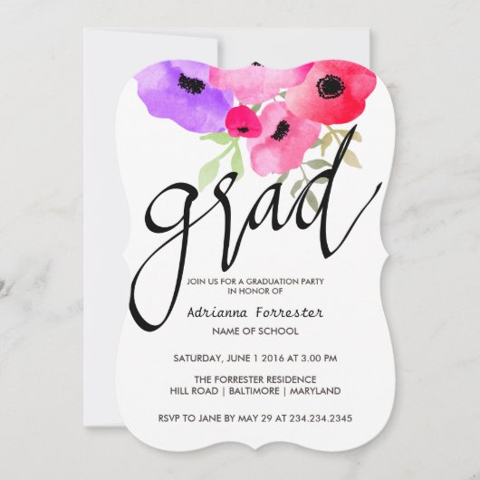 Afstudeerder Typografie Bright Waterverf Flowers Kaart (Voorkant)