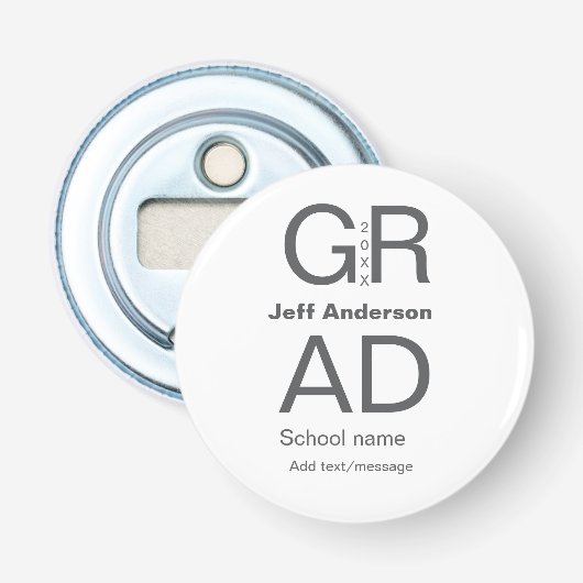 Afstudeerder Typografie Modern afstuderen Simple M Button Flesopener (Voorkant)