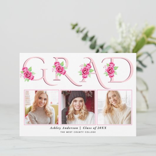 AFSTUDEERDER typografie roze rozen bloemenfoto afs Aankondiging (Staand voorkant)