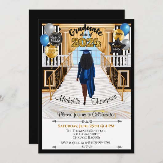 Afstudeerder Uitnodiging Afrikaanse Blauwe Groot (Voorkant / Achterkant)