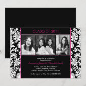 Afstudeerder van Damasstrepen - zwart/wit/Fuschia Kaart (Voorkant / Achterkant)