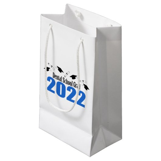 Afstudeerder van de tandheelkunde 2022 (blauw) klein cadeauzakje (Voorkant Gekanteld)