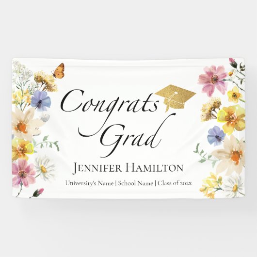 Afstudeerder van Gefeliciteerd | Boho Wildflower A Spandoek (Horizontaal)