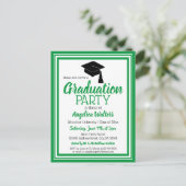 Afstudeerder voor groene en witte schoolkleuren uitnodiging briefkaart (Staand voorkant)