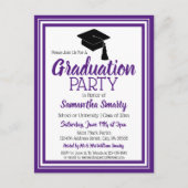 Afstudeerder voor Paarse en witte schoolkleuren Uitnodiging Briefkaart (Voorkant)