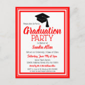 Afstudeerder voor rode en witte schoolkleuren uitnodiging briefkaart (Voorkant)