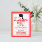 Afstudeerder voor rode en witte schoolkleuren uitnodiging briefkaart (Staand voorkant)