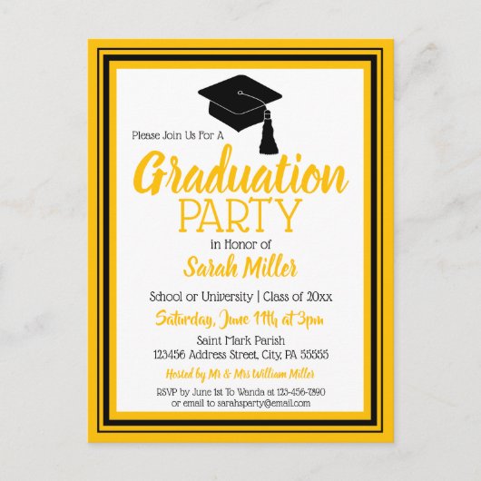 Afstudeerder voor zwarte en goudkleuren uitnodiging briefkaart (Voorkant)