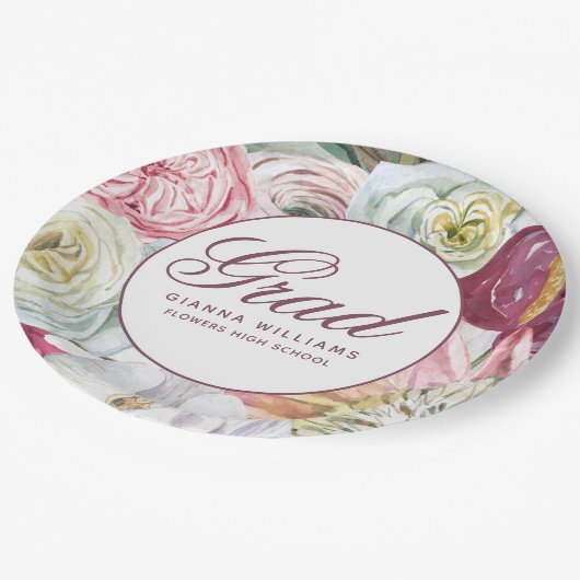Afstudeerder Waterverf Floral Elegant modern Afstu Papieren Bordje (Gekanteld)