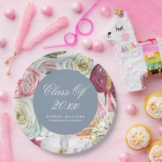 Afstudeerder Waterverf Floral Elegant modern Afstu Papieren Bordje (Feest)