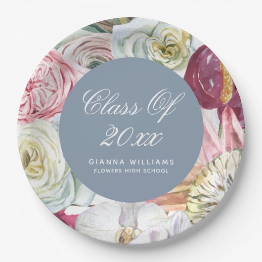 Afstudeerder Waterverf Floral Elegant modern Afstu Papieren Bordje (Voorkant)