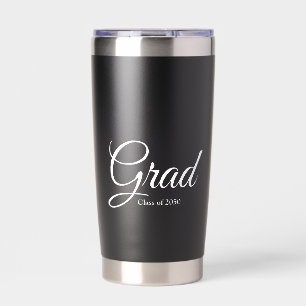 Afstudeerder wit zwart aangepaste script klasse ja geïsoleerde drinkbeker