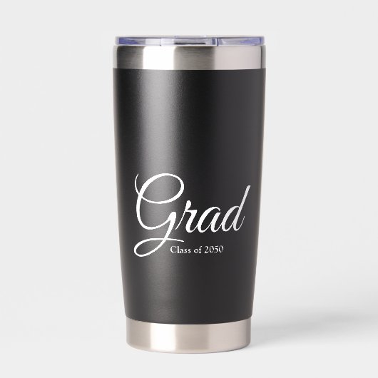Afstudeerder wit zwart aangepaste script klasse ja geïsoleerde drinkbeker (Voorkant)