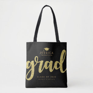 Afstudeerder Zwart & Faux Gold Glitter Eenvoudig E Tote Bag