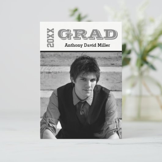 Afstudeerder Zwart/Wit - 3x5 Afstuderen Aankondigi Kaart (Staand voorkant)
